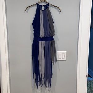 Women's Navy and Gray Halter Fringe Dress
